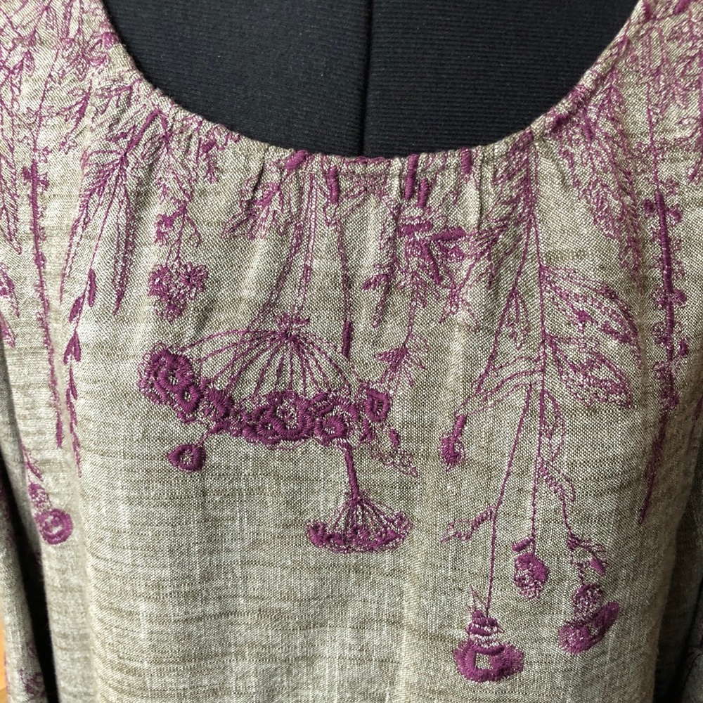 LAST CALL BEFORE DONATION: Anthropologie Grey Linen Embroidered Dress L - Picture 3 of 15